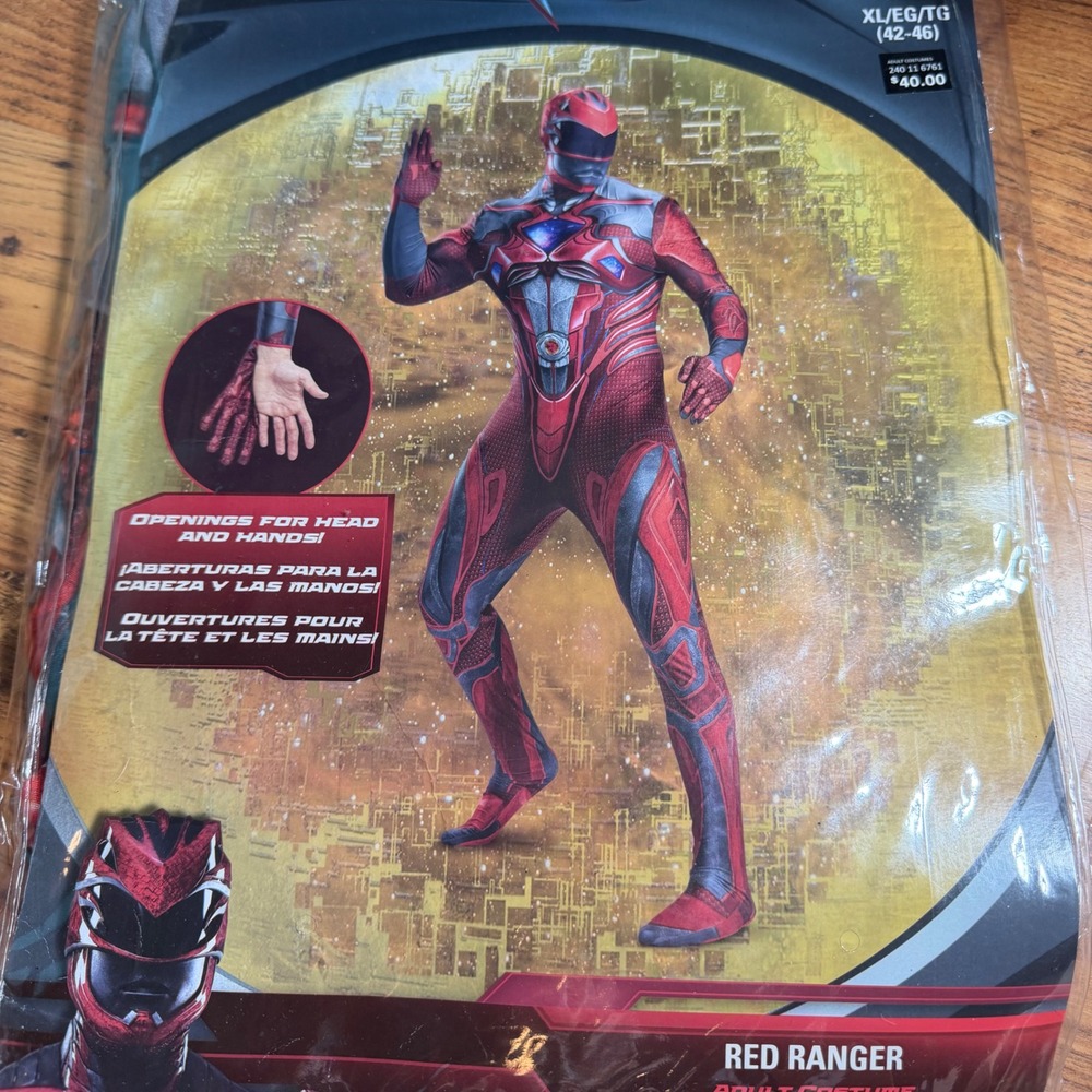 Power Rangers 2017 Movie Red Ranger Adult Costume XL 42-46 Full Body Jumpsuit
